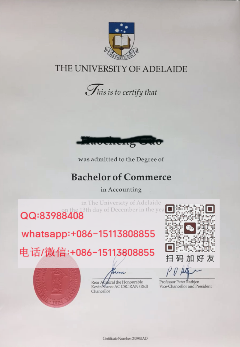阿德莱德大学2020年本科毕业证书样本The University of Adelaide Bachelor Diploma Certificate.png